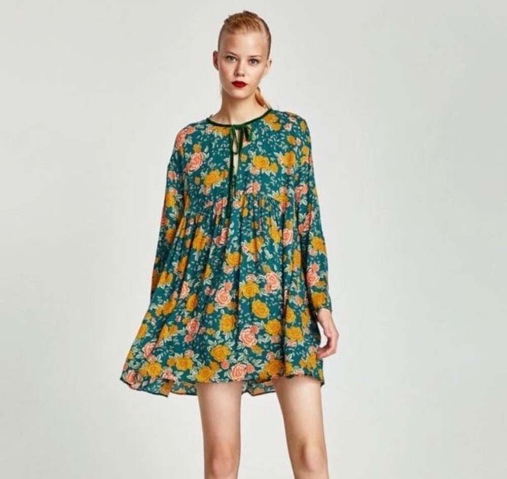 Zara Trafaluc Collection Floral Smock Dress Size M